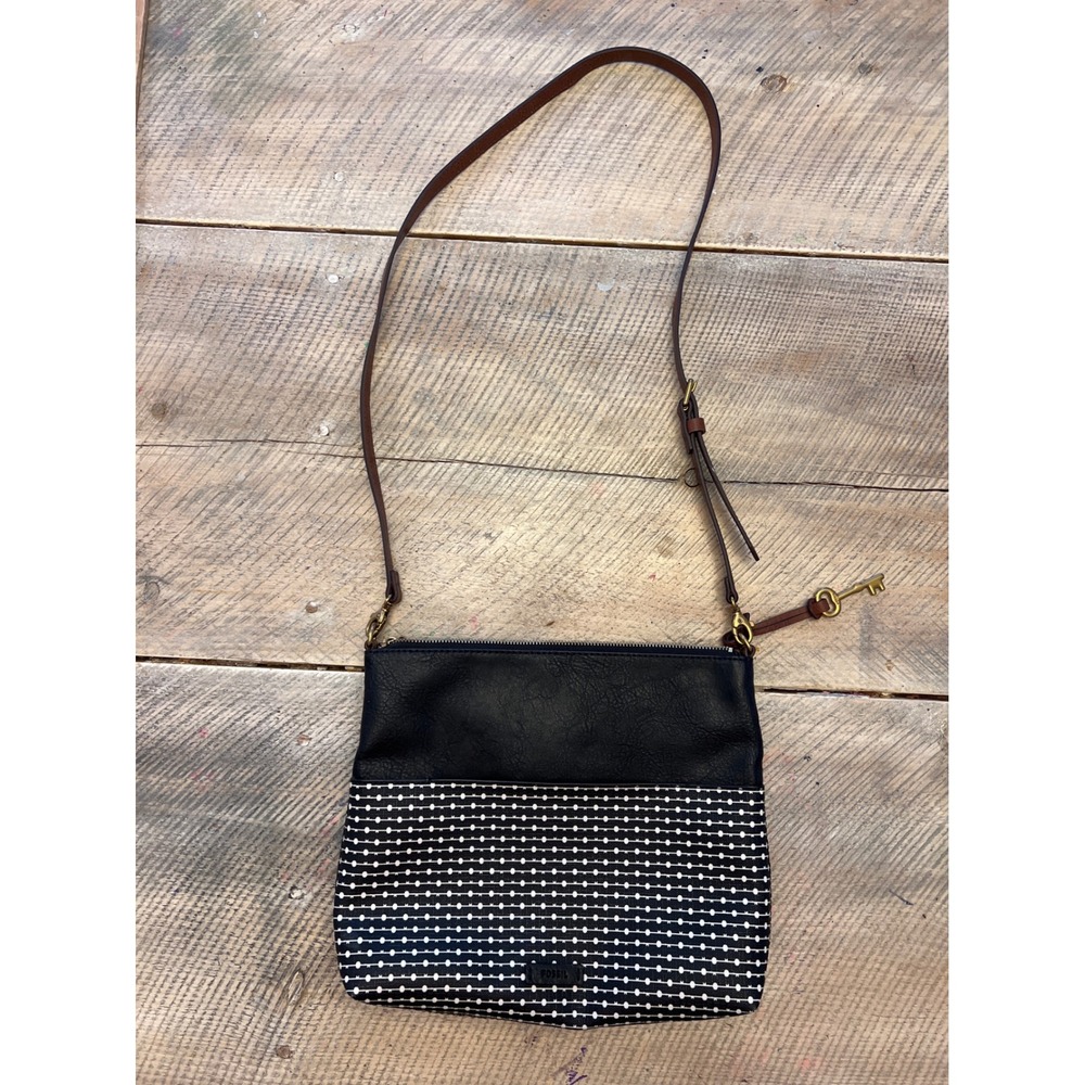 Fossil Black Leather Patterned Crossbody Bag with Key Charm ZB6723